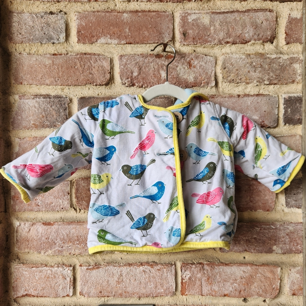 Baby Boden Reversible Quilted Bird Jacket 3M - 6M